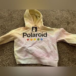 multi color, long sleeve hoodie, kind of on the cropped end
